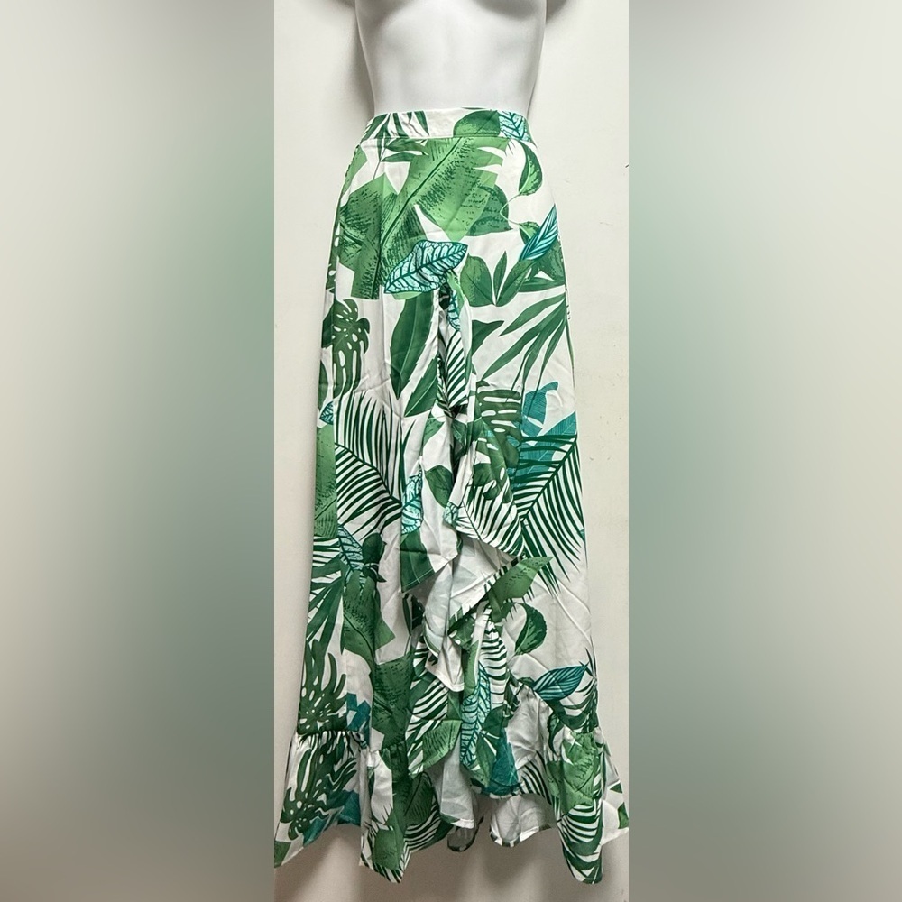 Luxxel Green Leaf Print Maxi Skirt